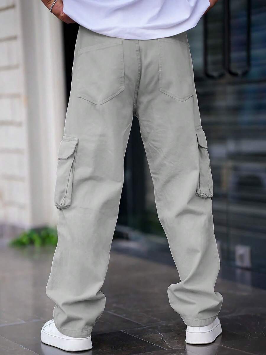 Pantalon cargo streetwear droit avec grandes poches style décontracté