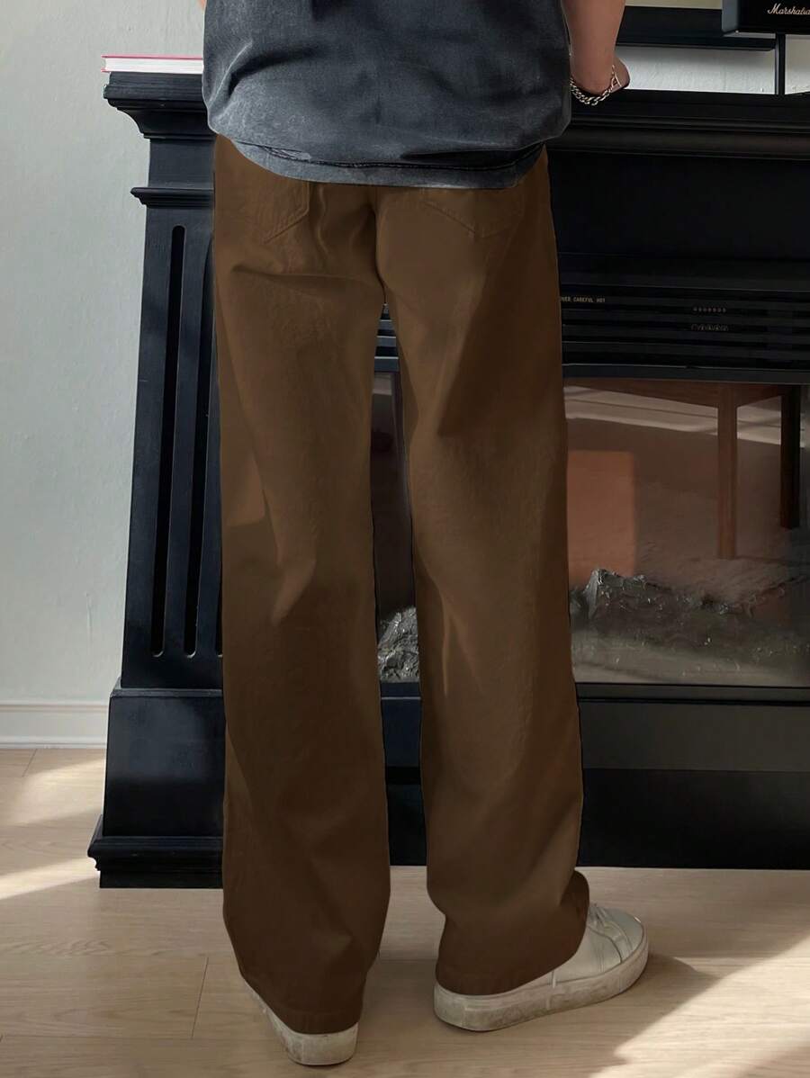 Pantalon droit décontracté simple de couleur unie pour hommes