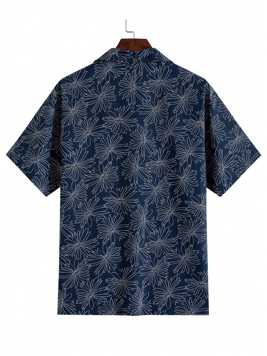 Chemise boutonnée d'été à manches courtes avec imprimé floral pour homme