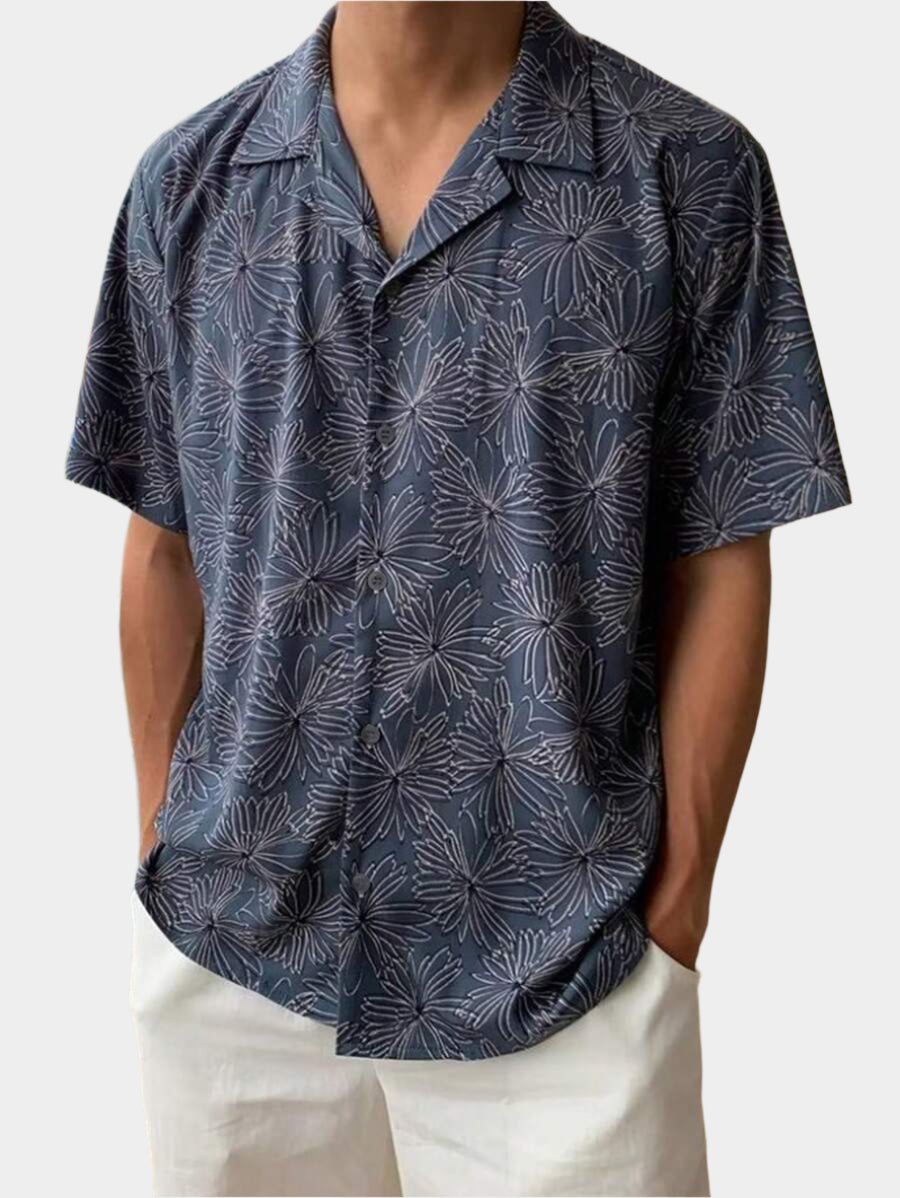 Chemise boutonnée d'été à manches courtes avec imprimé floral pour homme