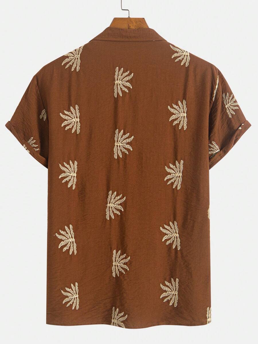 Chemise jacquard brodée tropicale pour homme - Manches chauve-souris légères