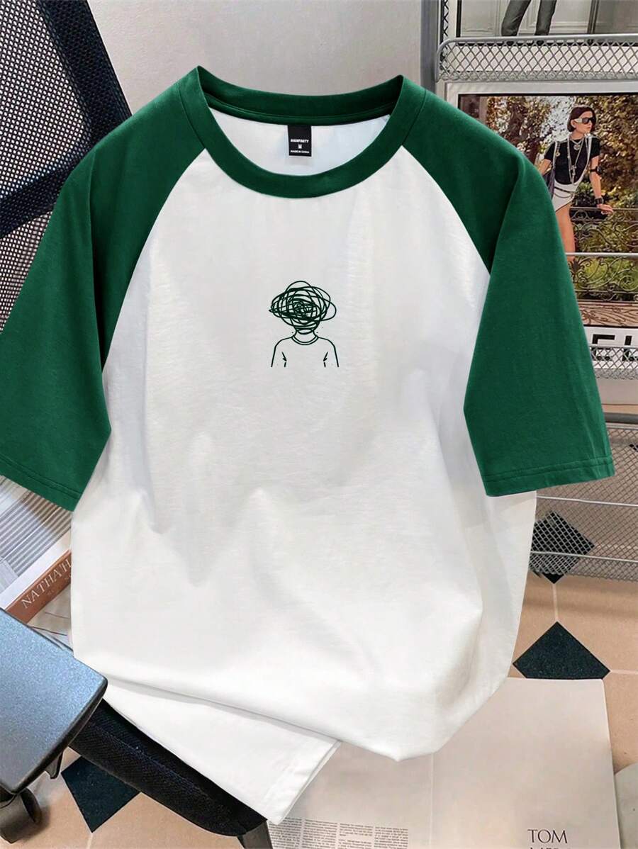 Chemise à col rond manches raglan avec imprimé graphique tendance