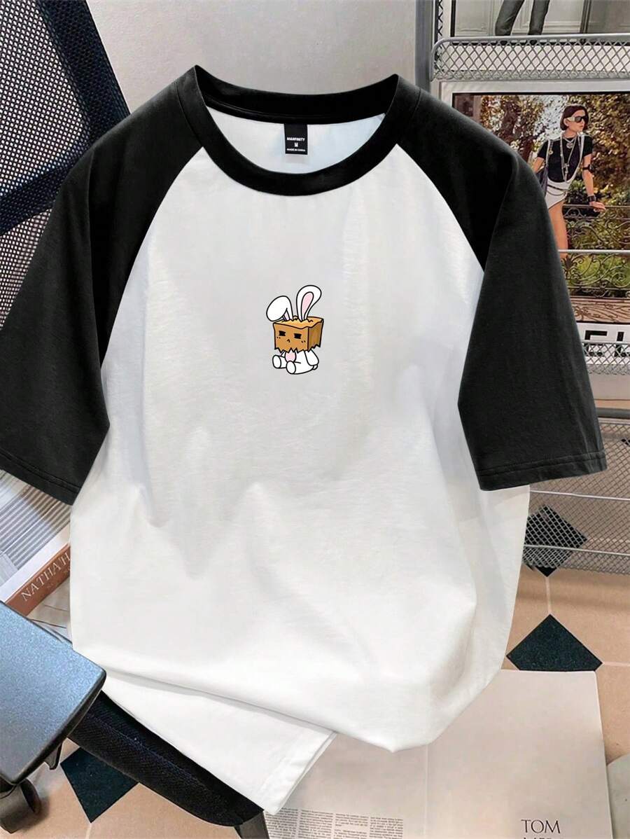 Chemise à col rond manches raglan avec imprimé graphique tendance