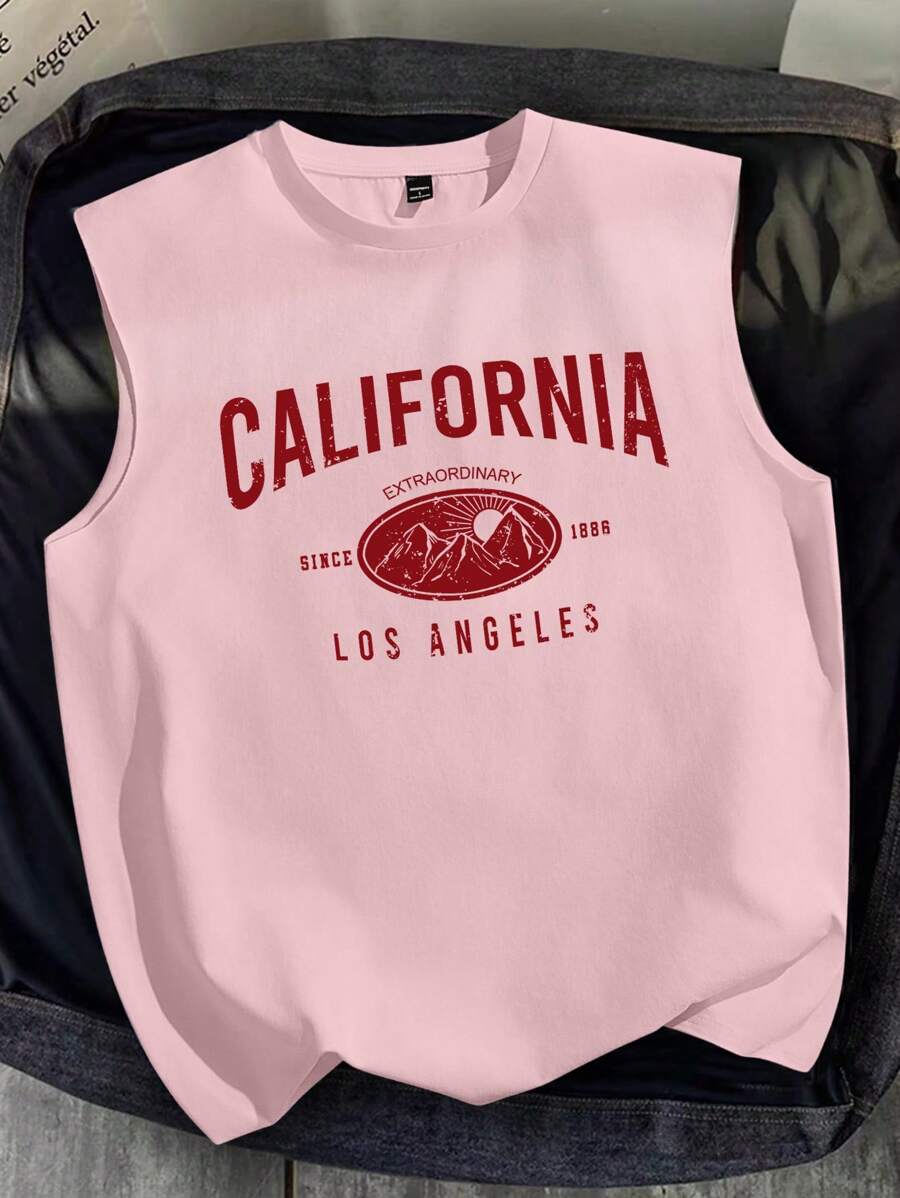 Chemise décontractée sans manches imprimée avec lettre graphique