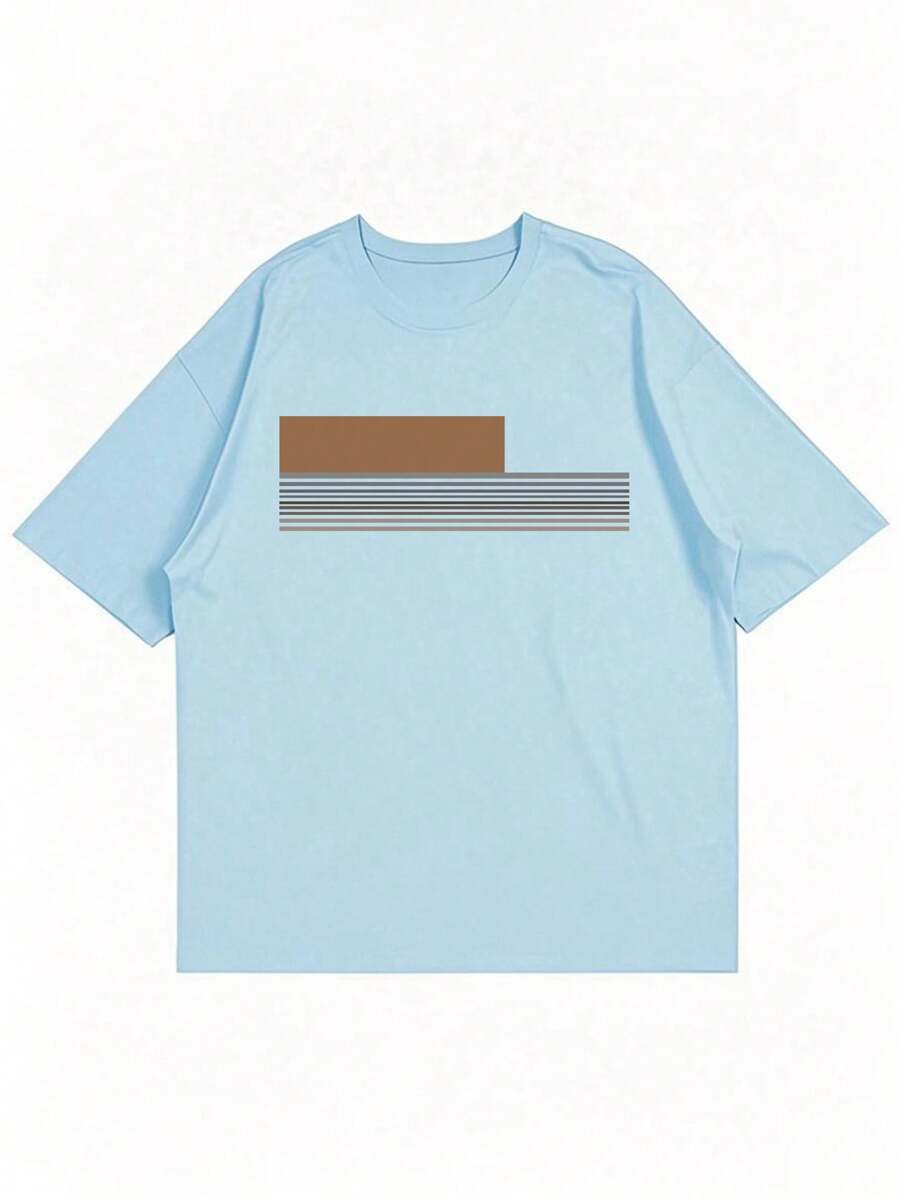 Chemise à col rond imprimée rayures style casual moderne été