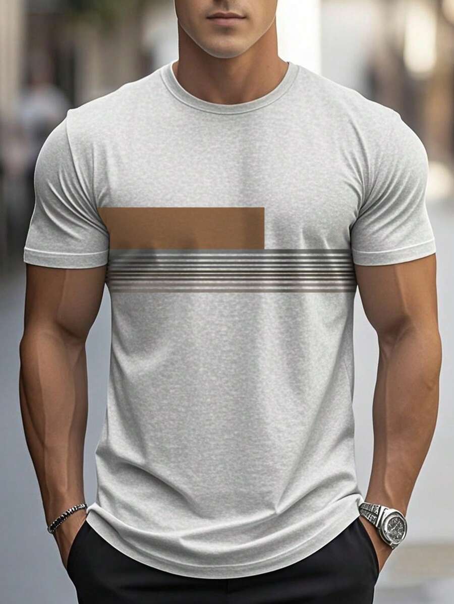 Chemise à col rond imprimée rayures style casual moderne été