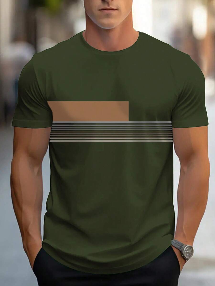 Chemise à col rond imprimée rayures style casual moderne été