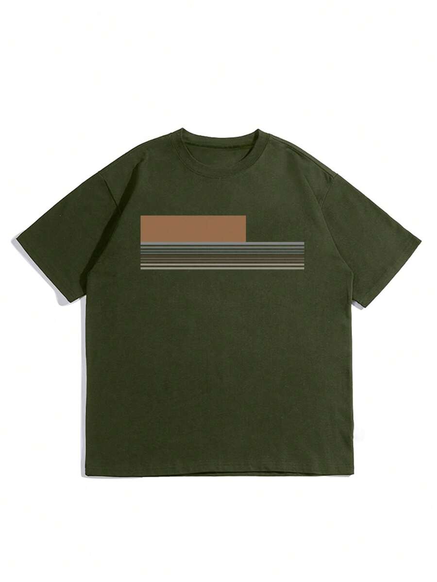 Chemise à col rond imprimée rayures style casual moderne été