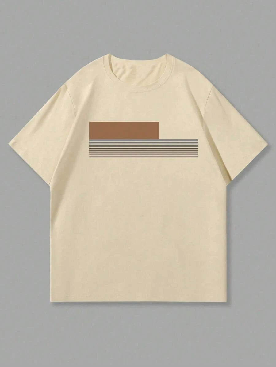 Chemise à col rond imprimée rayures style casual moderne été