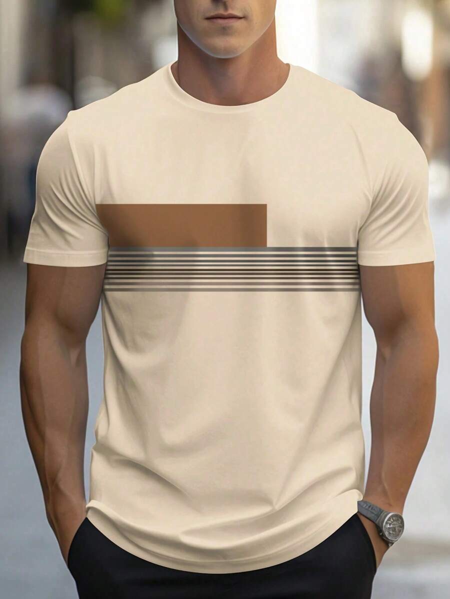 Chemise à col rond imprimée rayures style casual moderne été
