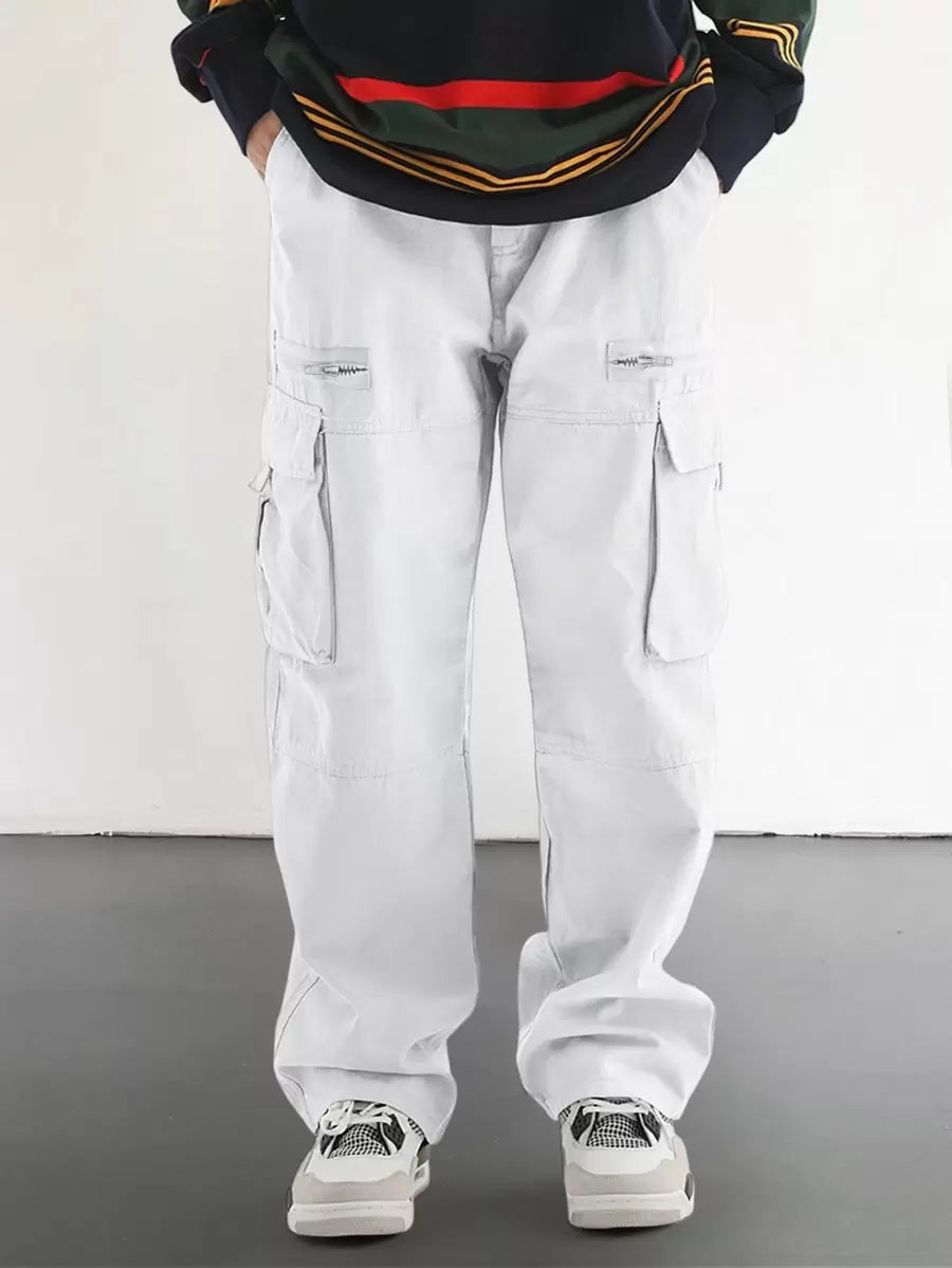 Pantalon cargo homme coupe ample avec poches rabat style décontracté