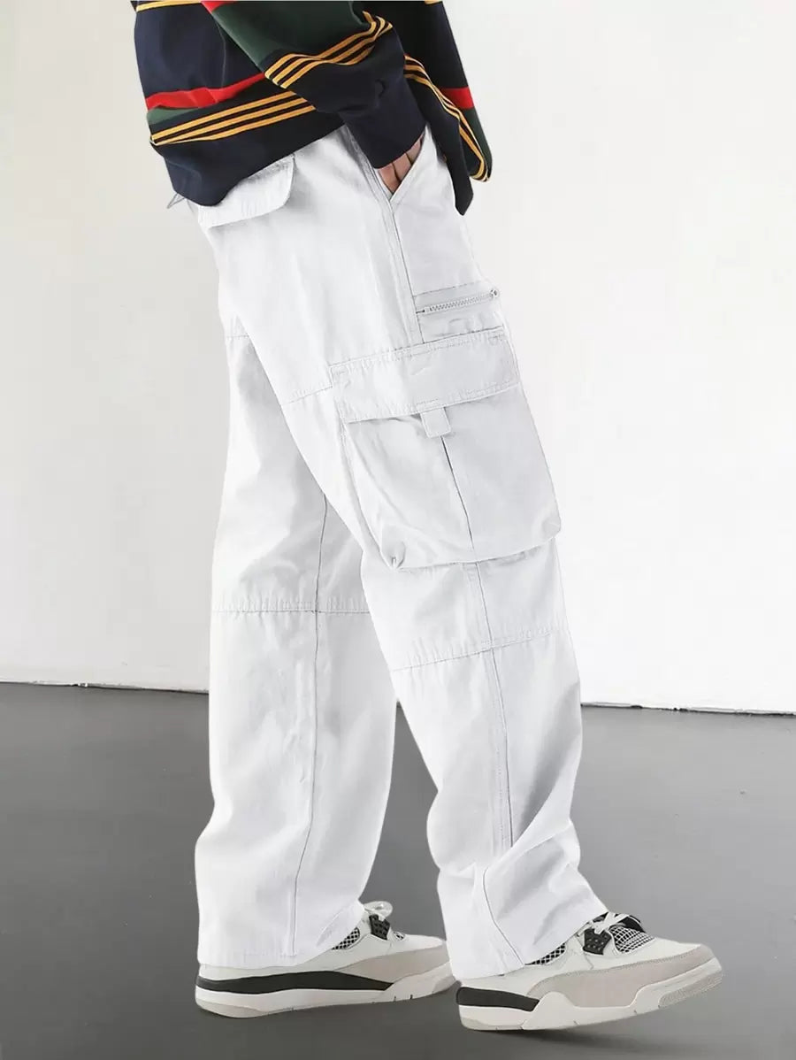 Pantalon cargo homme coupe ample avec poches rabat style décontracté