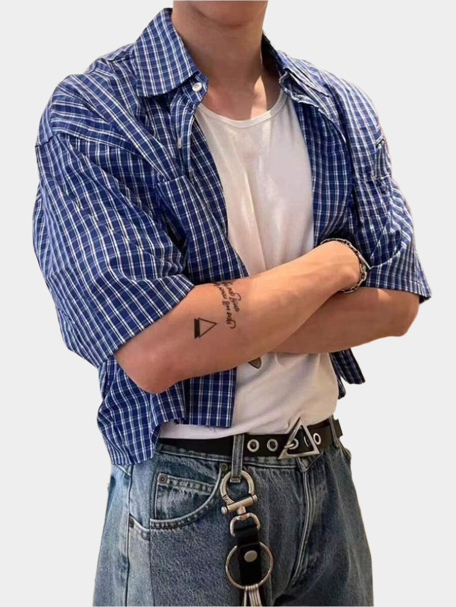 Chemise ample à carreaux, manches courtes, boutonnée et décontractée