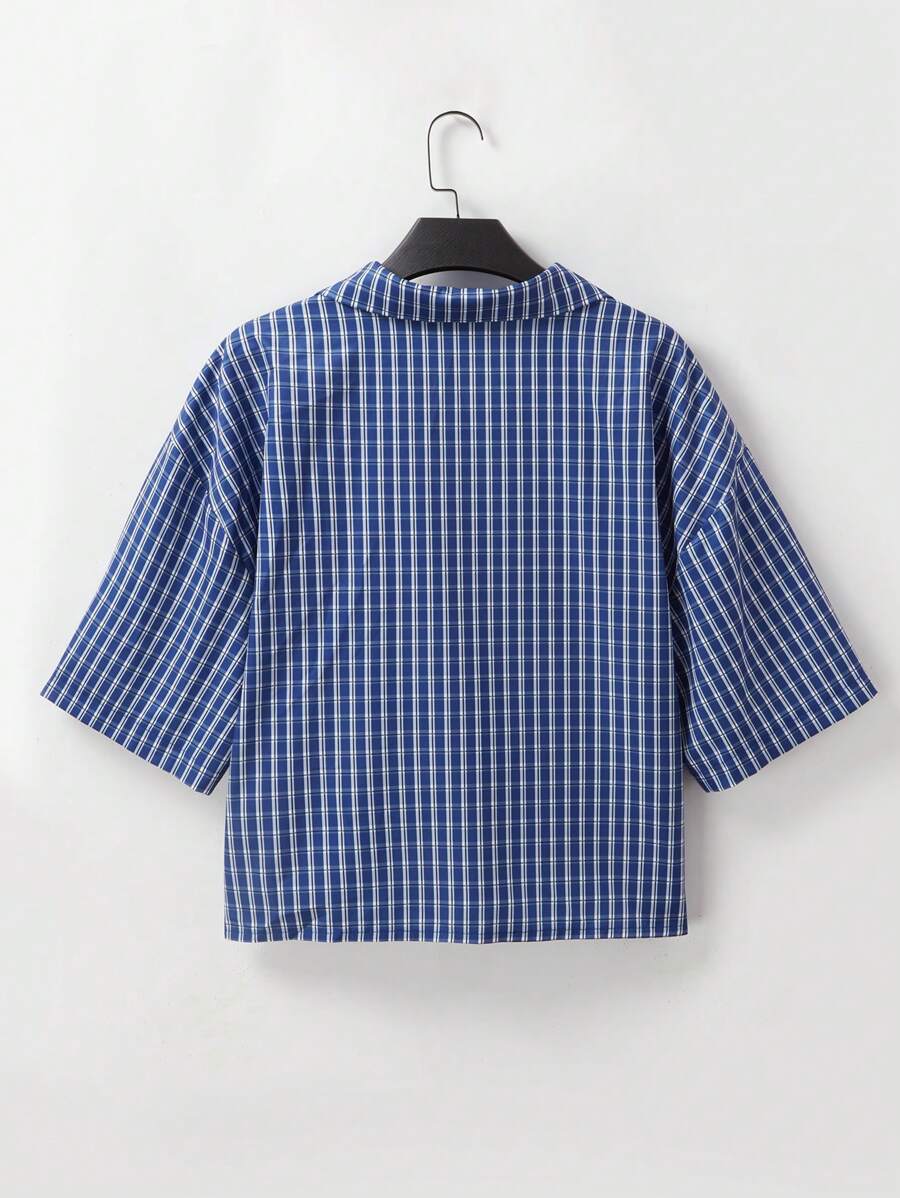 Chemise ample à carreaux, manches courtes, boutonnée et décontractée
