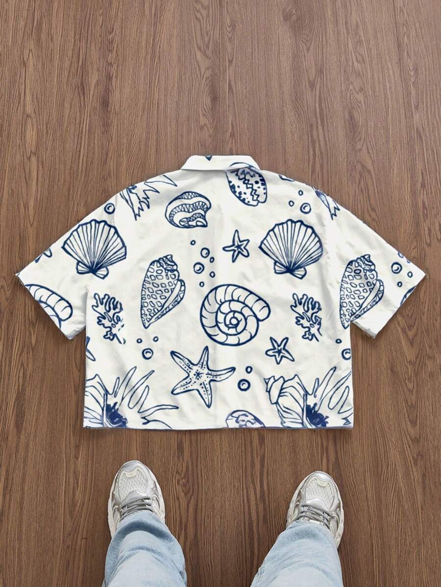 Chemise jacquard à manches courtes et imprimé graphique pour homme