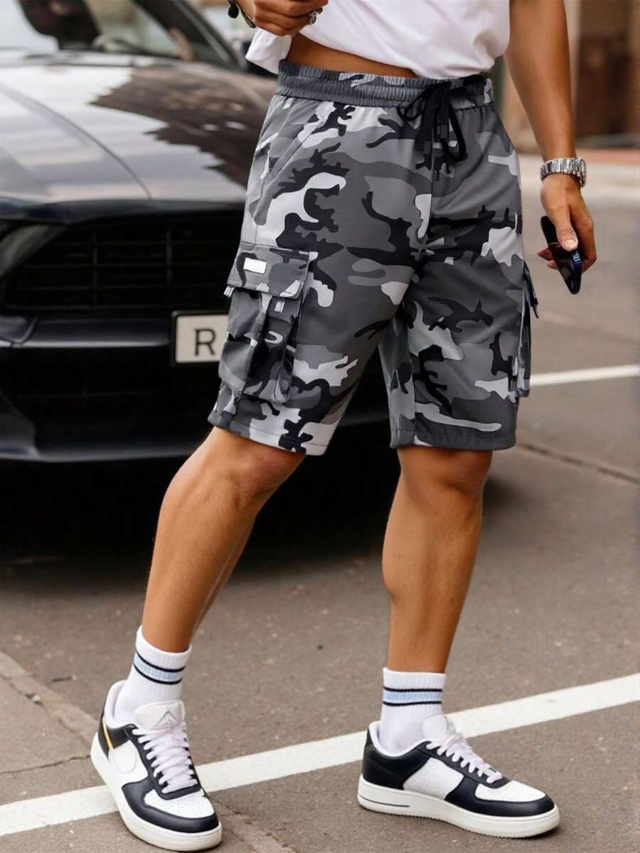 Shorts cargo pour hommes avec taille à cordon de serrage et poches latérales