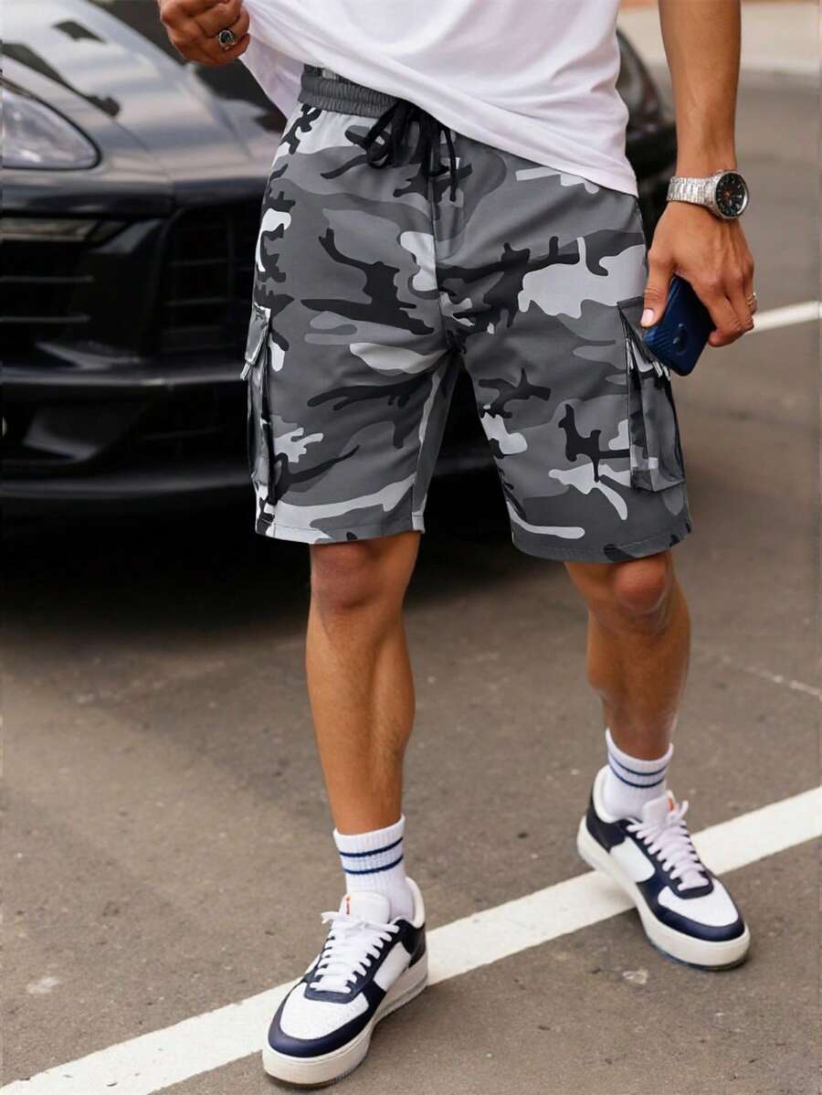 Shorts cargo pour hommes avec taille à cordon de serrage et poches latérales