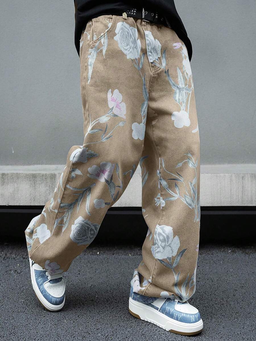 Pantalon ample simple à imprimé floral pour homme – Usage quotidien