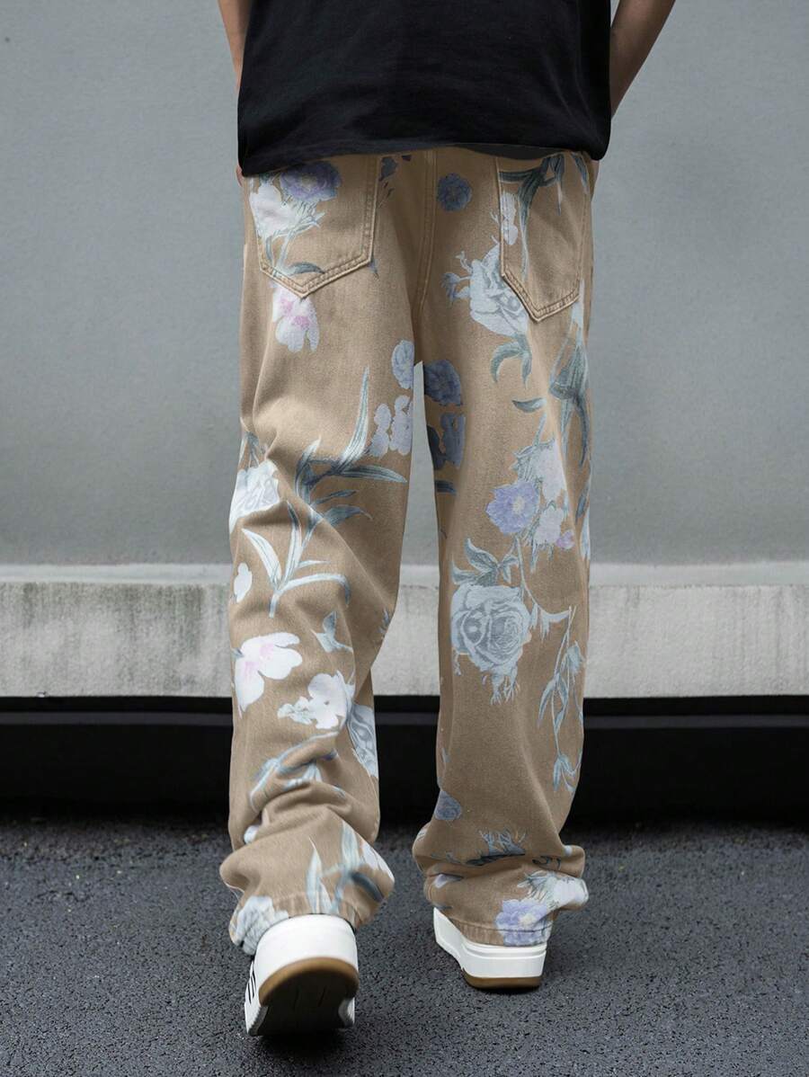 Pantalon ample simple à imprimé floral pour homme – Usage quotidien
