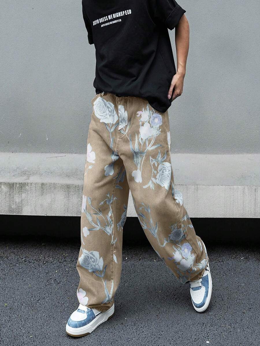 Pantalon ample simple à imprimé floral pour homme – Usage quotidien