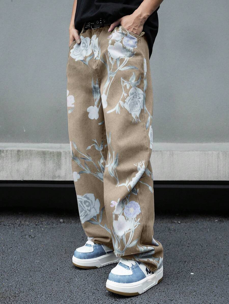 Pantalon ample simple à imprimé floral pour homme – Usage quotidien