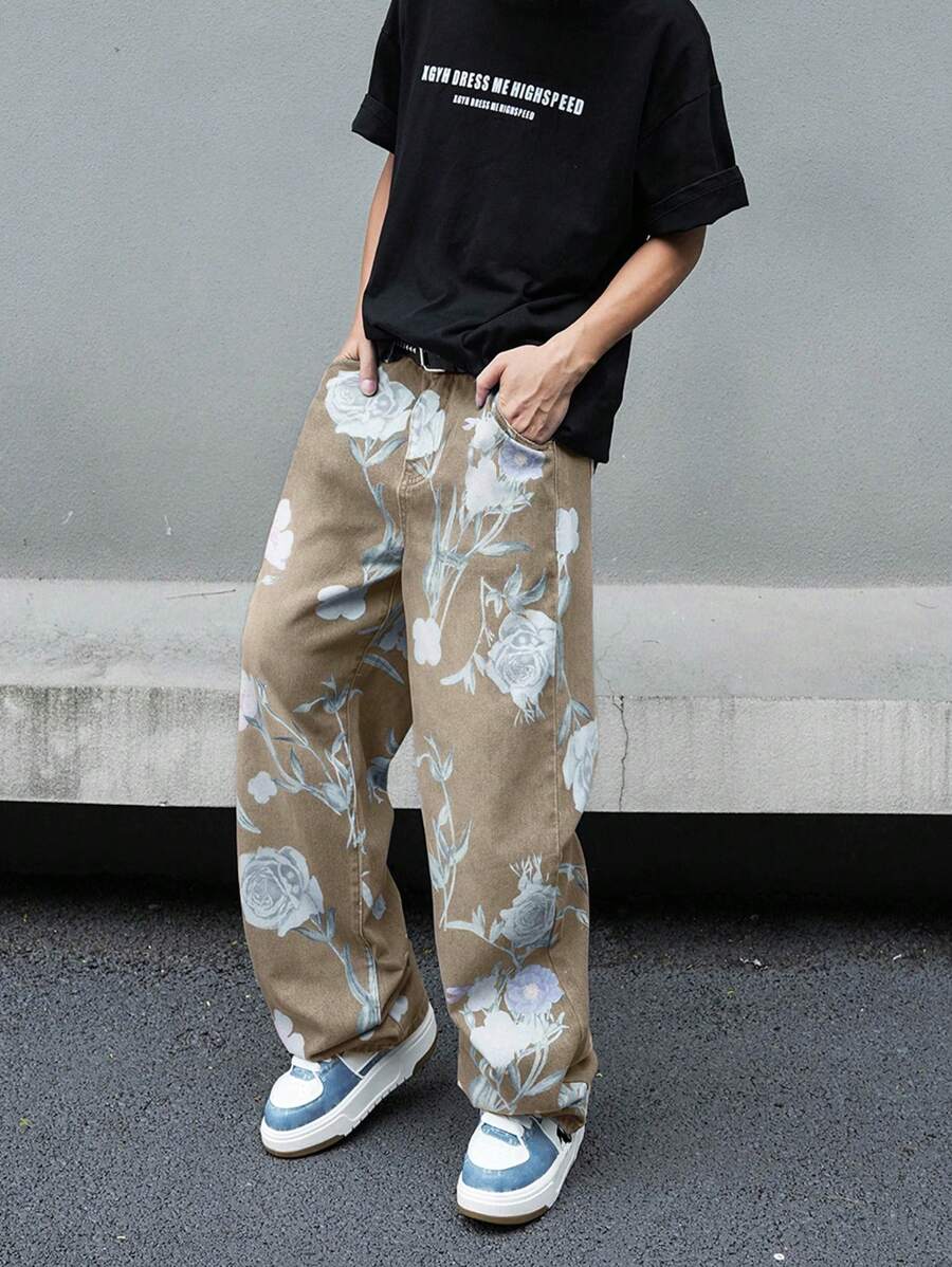 Pantalon ample simple à imprimé floral pour homme – Usage quotidien