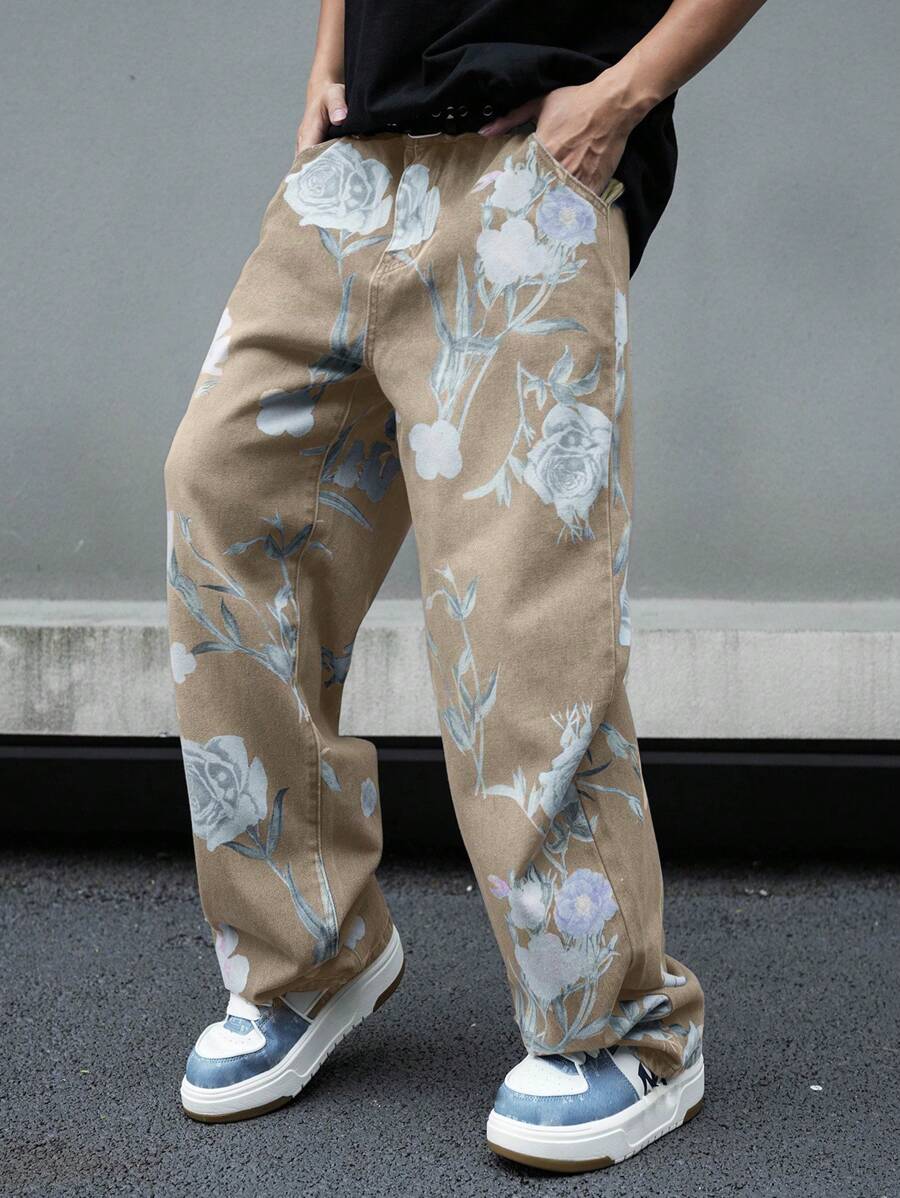 Pantalon ample simple à imprimé floral pour homme – Usage quotidien
