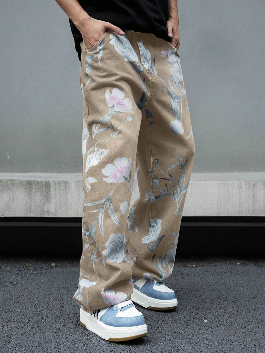 Pantalon ample simple à imprimé floral pour homme – Usage quotidien
