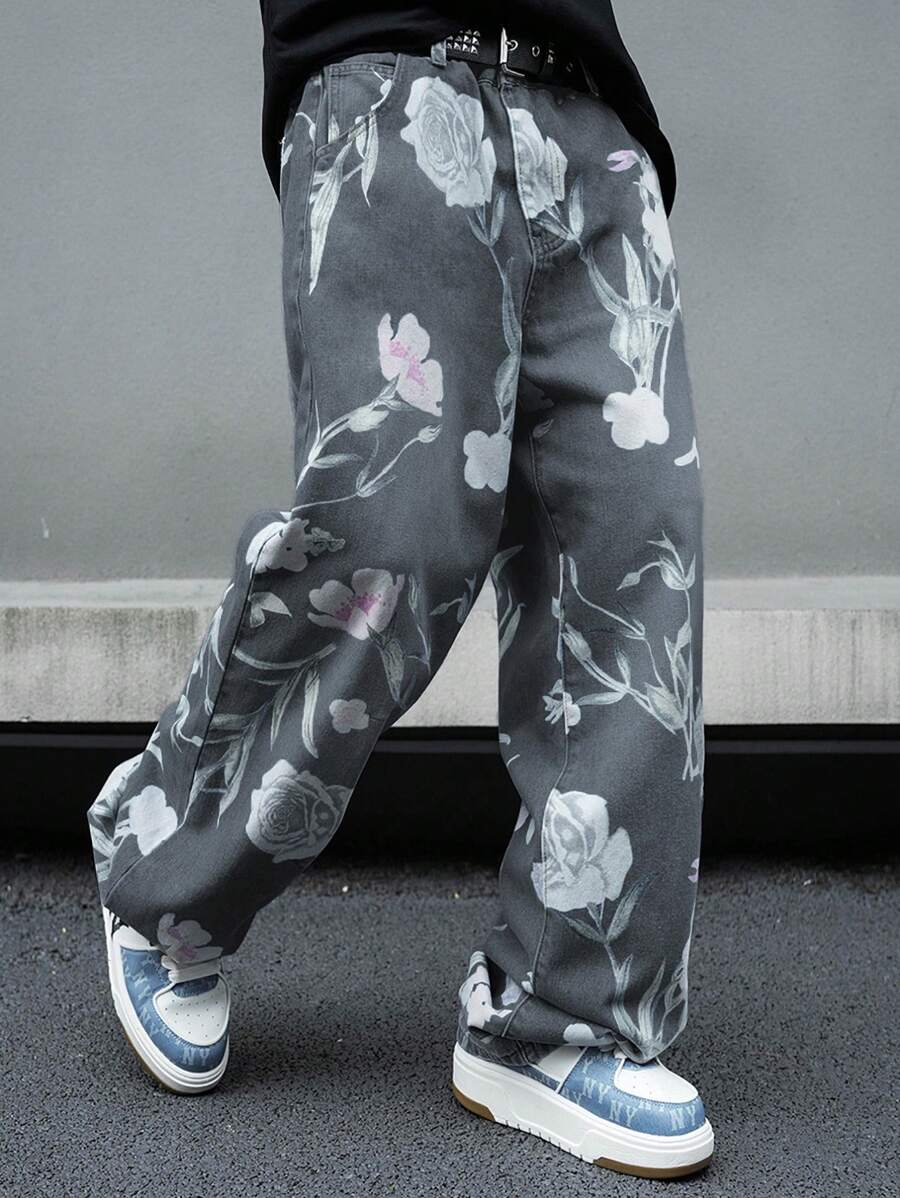 Pantalon ample simple à imprimé floral pour homme – Usage quotidien