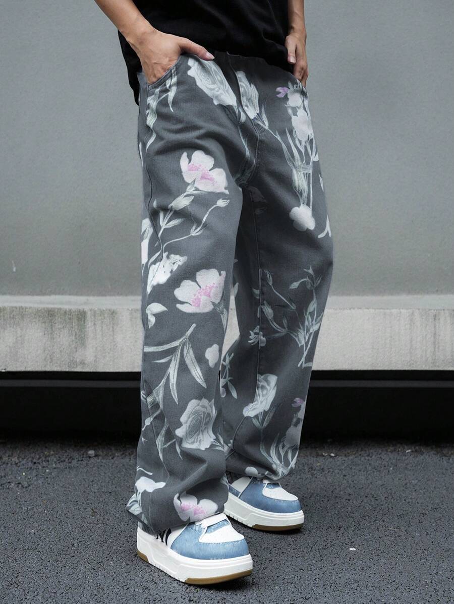 Pantalon ample simple à imprimé floral pour homme – Usage quotidien