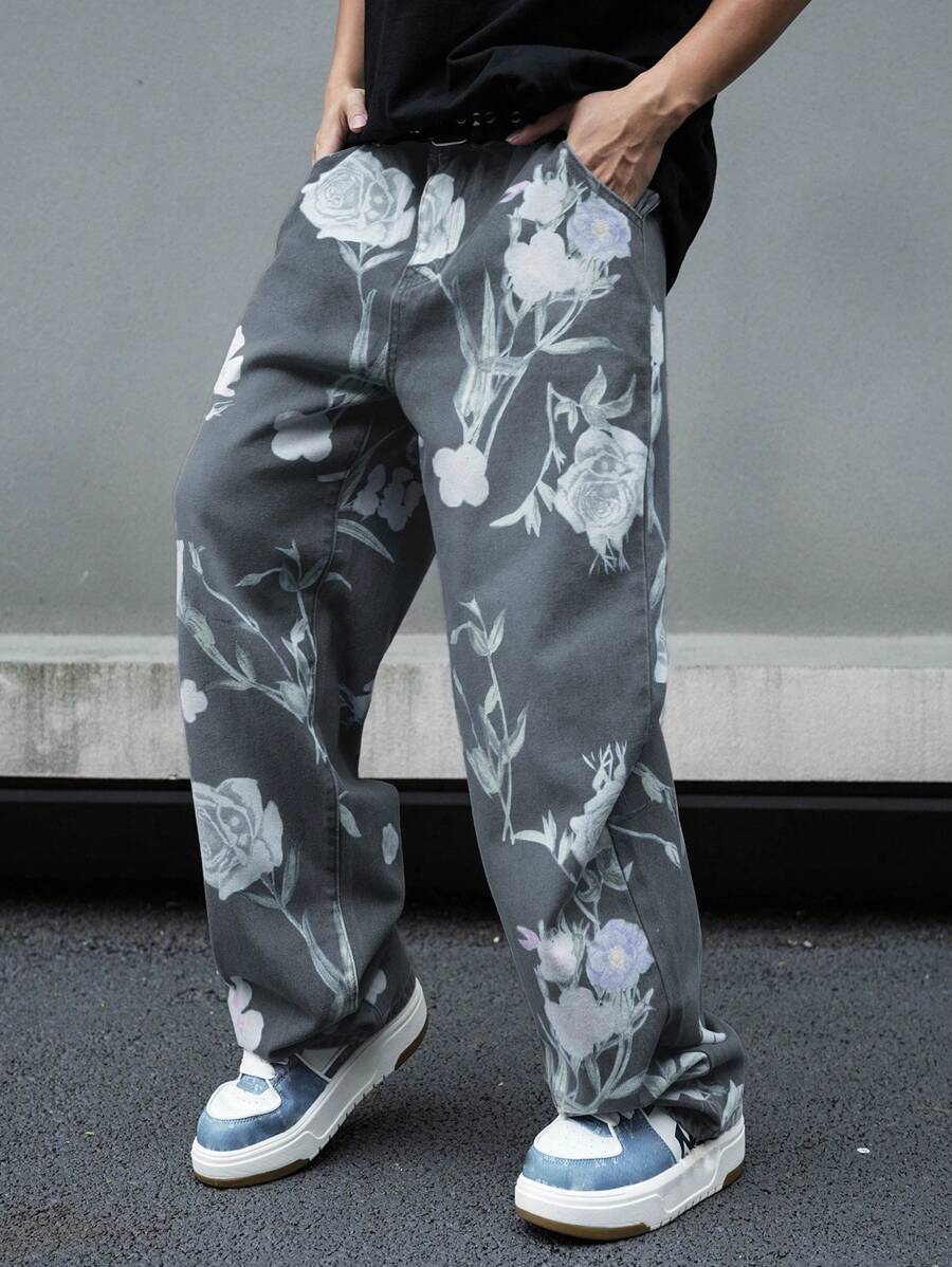 Pantalon ample simple à imprimé floral pour homme – Usage quotidien