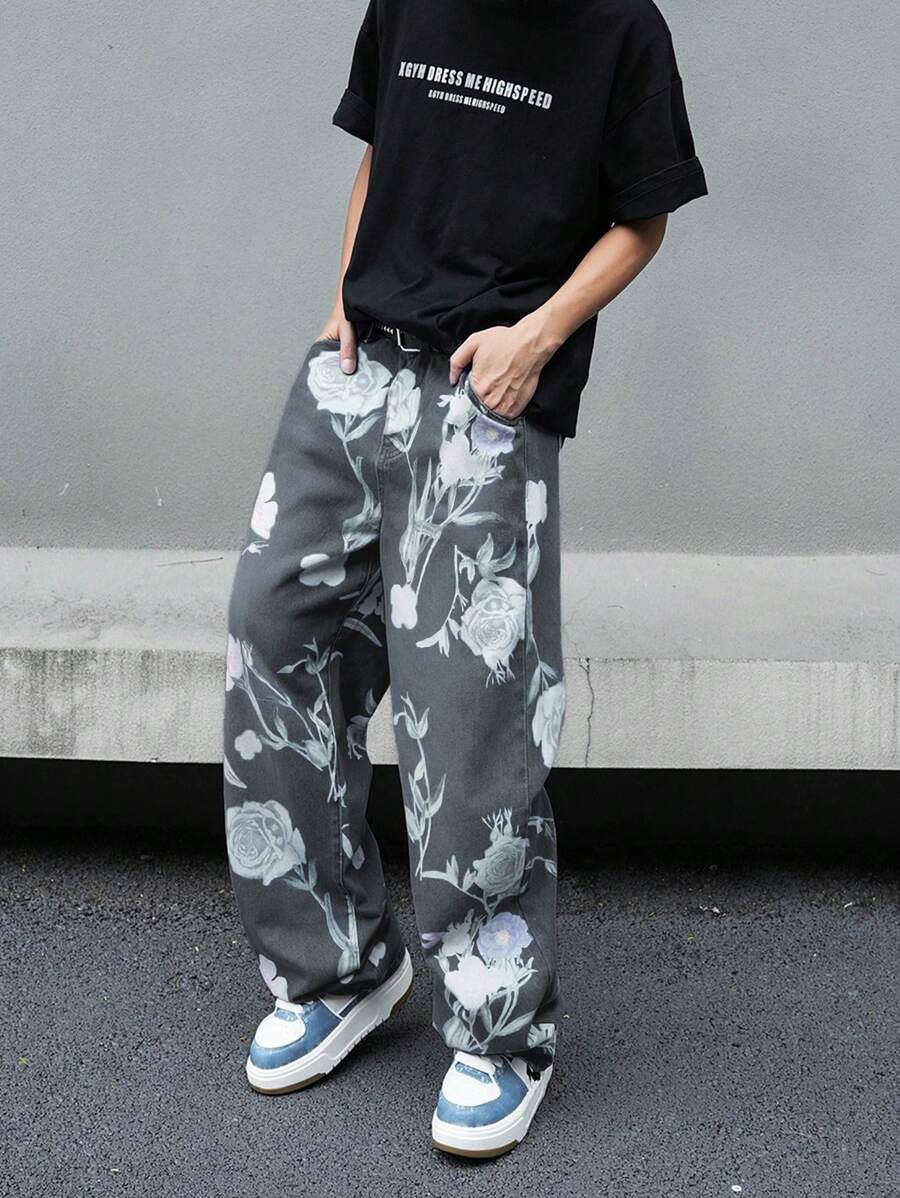 Pantalon ample simple à imprimé floral pour homme – Usage quotidien
