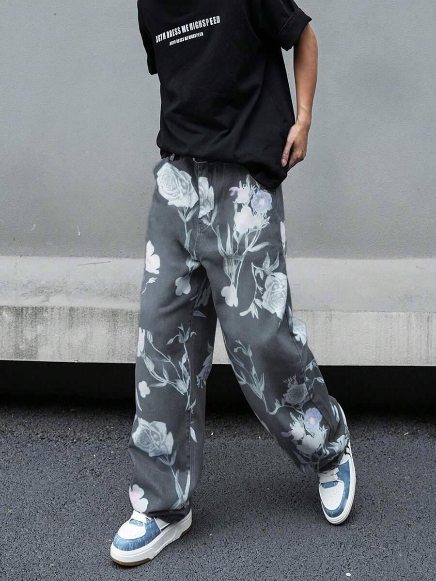 Pantalon ample simple à imprimé floral pour homme – Usage quotidien