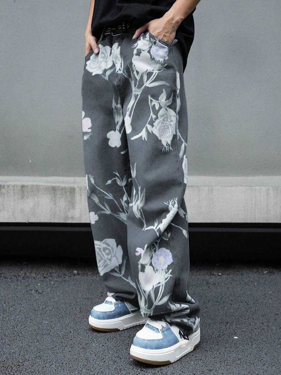 Pantalon ample simple à imprimé floral pour homme – Usage quotidien