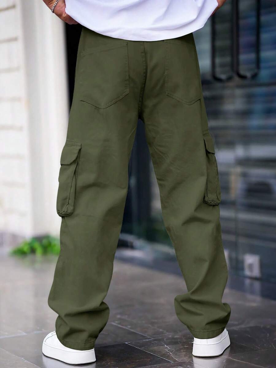 Pantalon cargo streetwear droit avec grandes poches style décontracté
