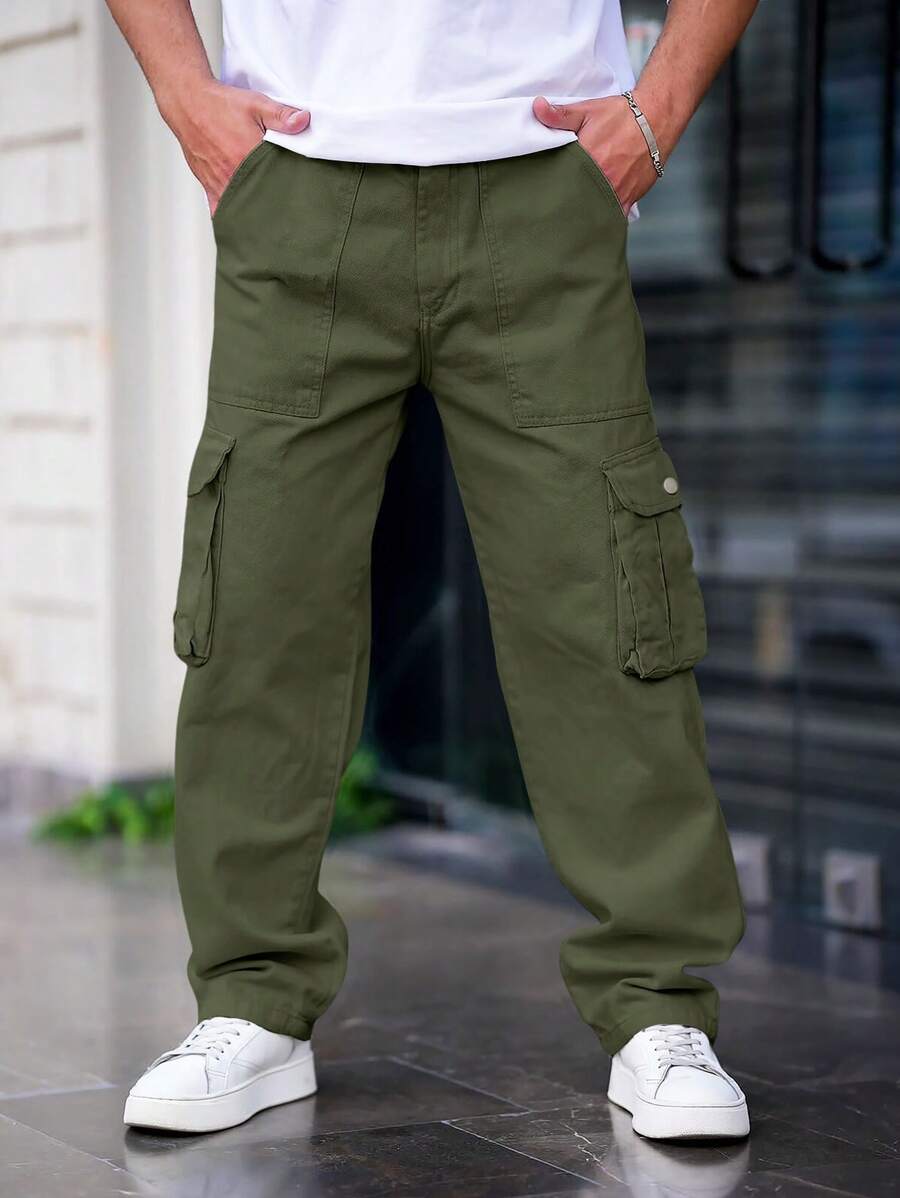 Pantalon cargo streetwear droit avec grandes poches style décontracté