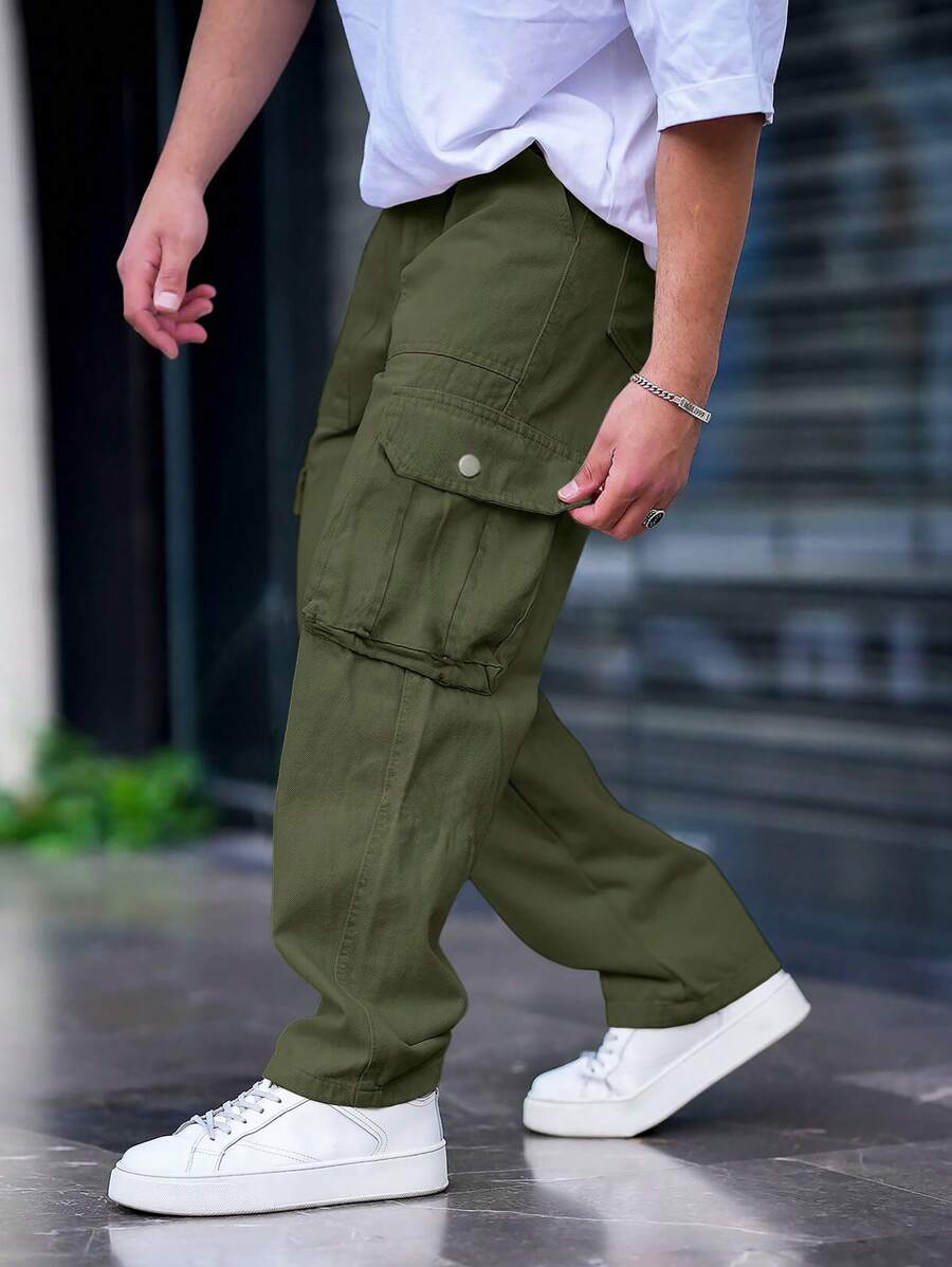 Pantalon cargo streetwear droit avec grandes poches style décontracté