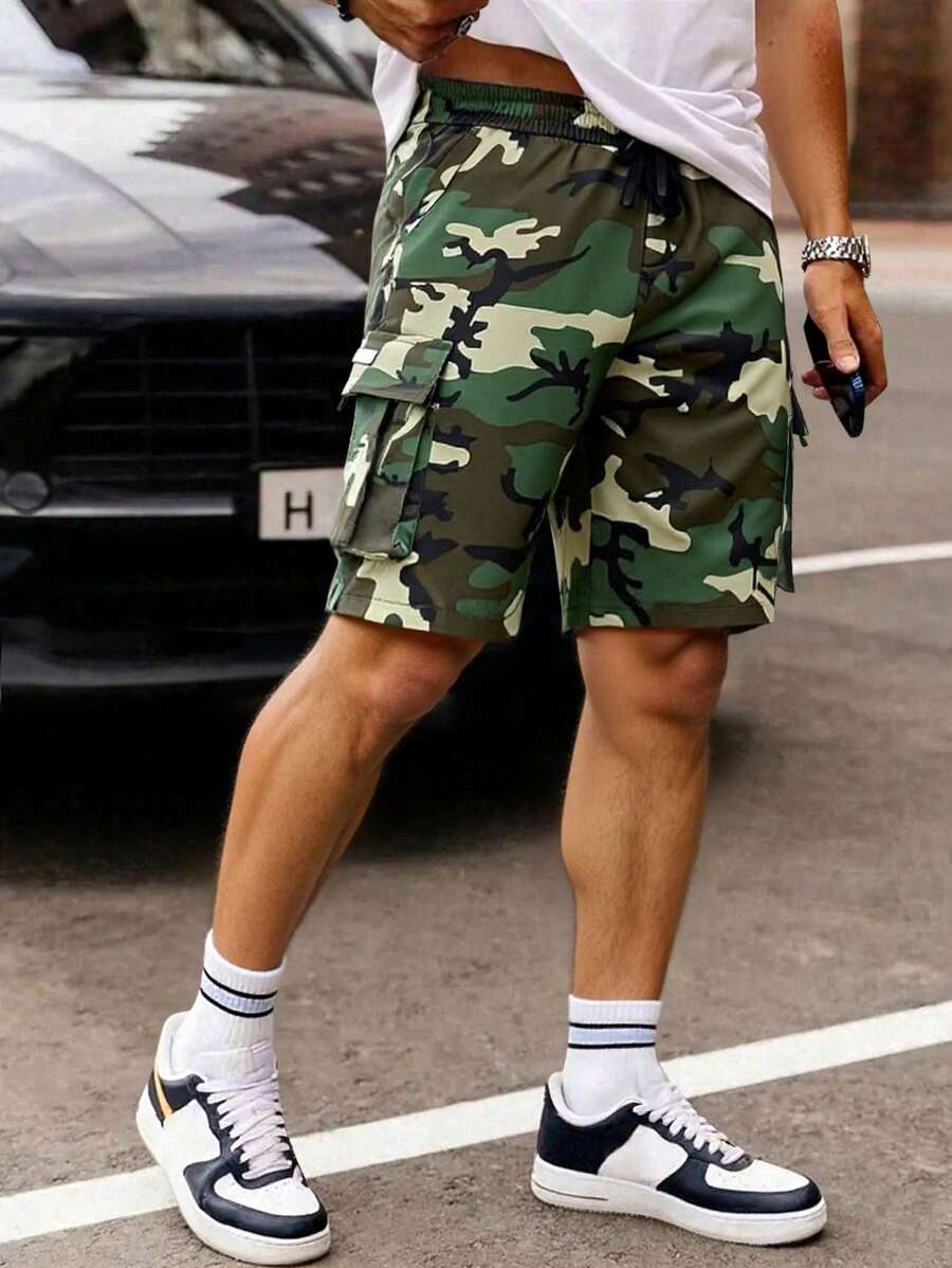 Shorts cargo pour hommes avec taille à cordon de serrage et poches latérales