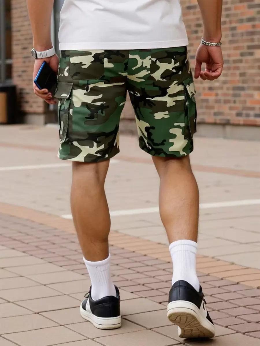 Shorts cargo pour hommes avec taille à cordon de serrage et poches latérales