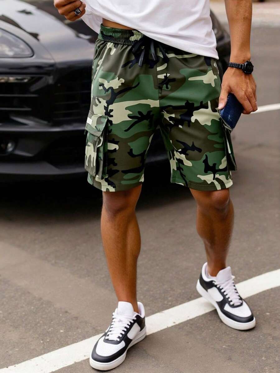 Shorts cargo pour hommes avec taille à cordon de serrage et poches latérales