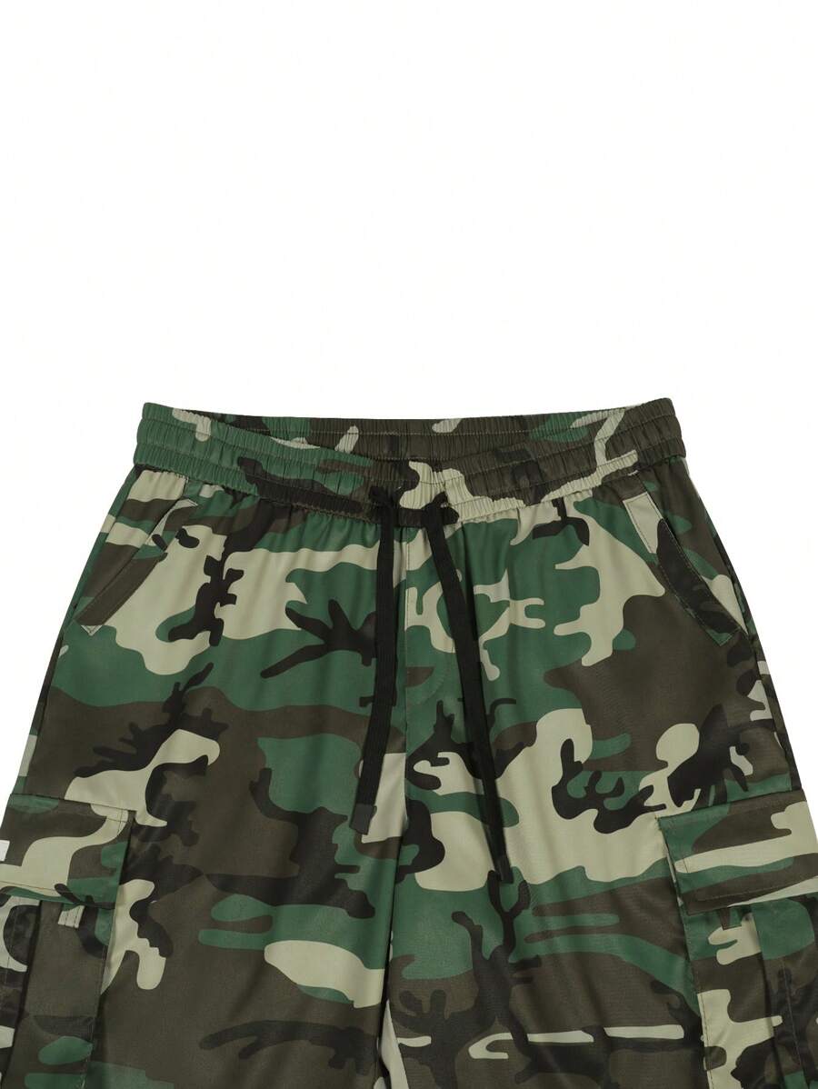 Shorts cargo pour hommes avec taille à cordon de serrage et poches latérales