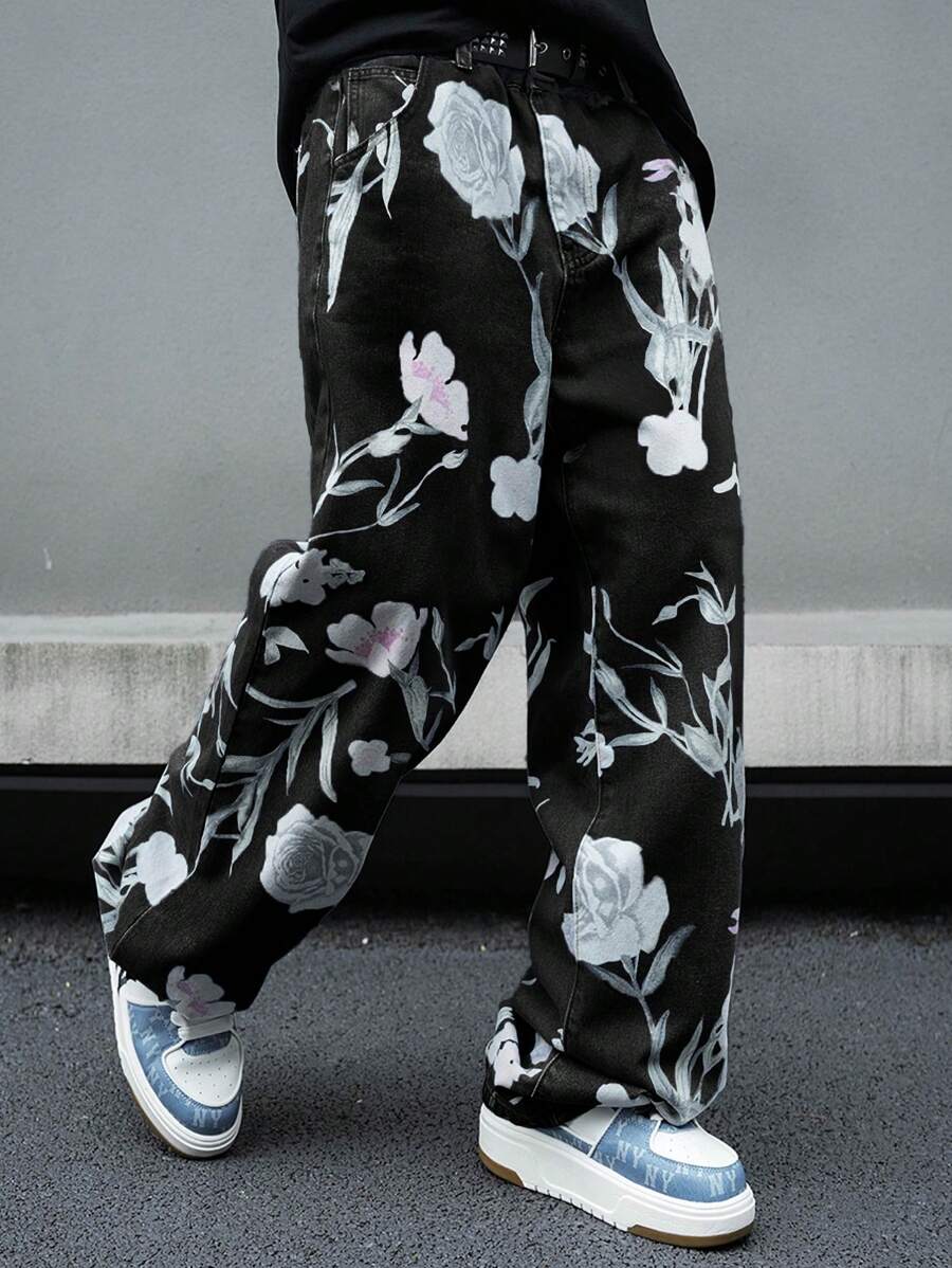 Pantalon ample simple à imprimé floral pour homme – Usage quotidien