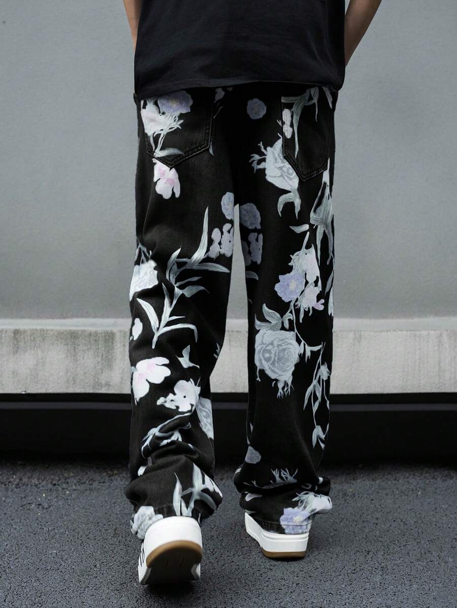 Pantalon ample simple à imprimé floral pour homme – Usage quotidien