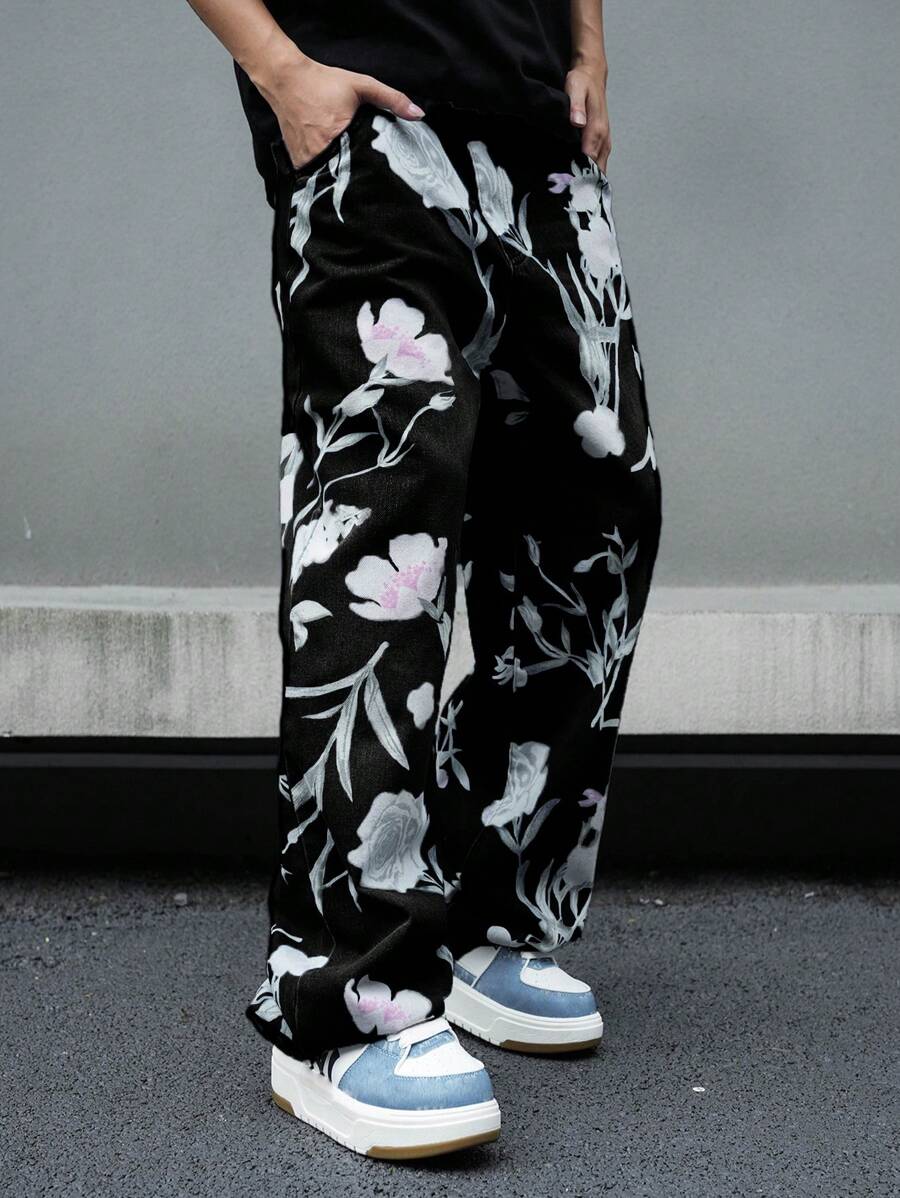 Pantalon ample simple à imprimé floral pour homme – Usage quotidien