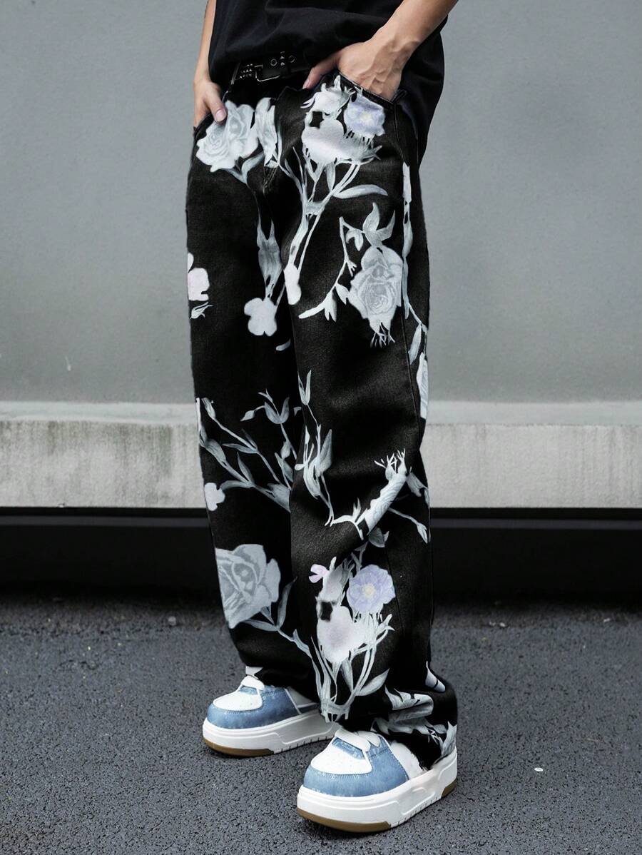 Pantalon ample simple à imprimé floral pour homme – Usage quotidien