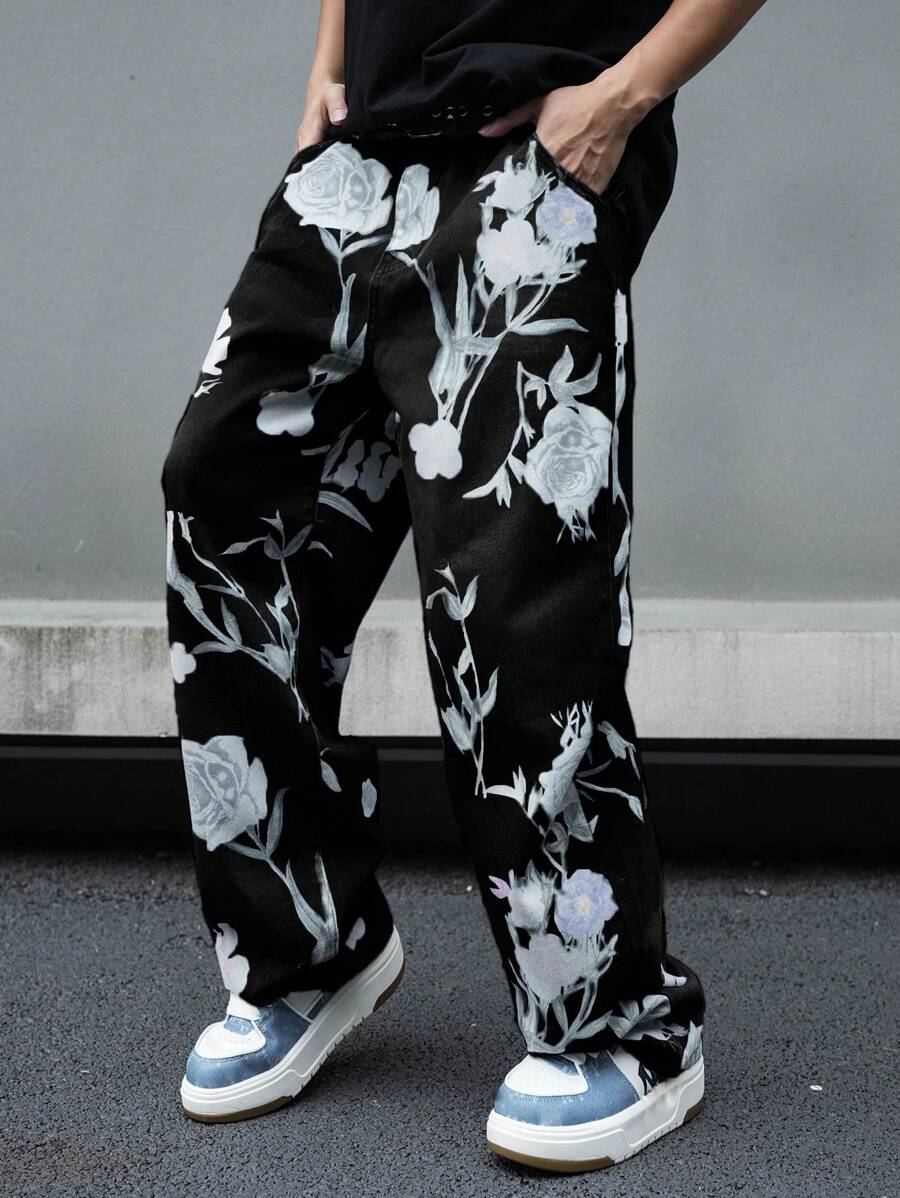 Pantalon ample simple à imprimé floral pour homme – Usage quotidien