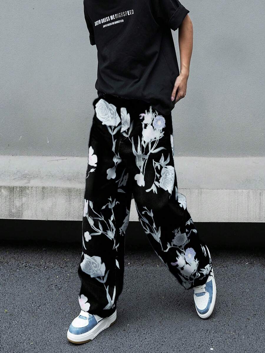Pantalon ample simple à imprimé floral pour homme – Usage quotidien
