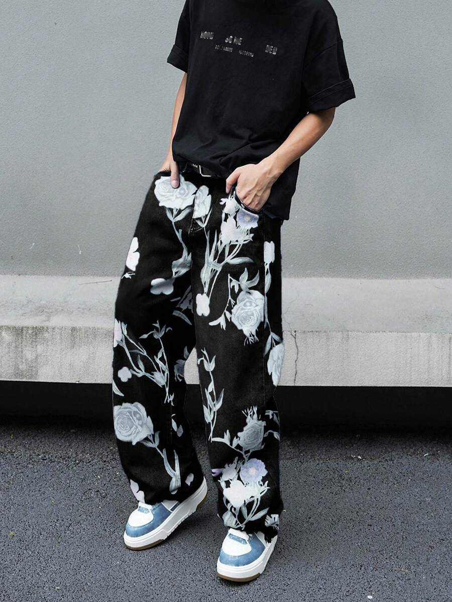 Pantalon ample simple à imprimé floral pour homme – Usage quotidien