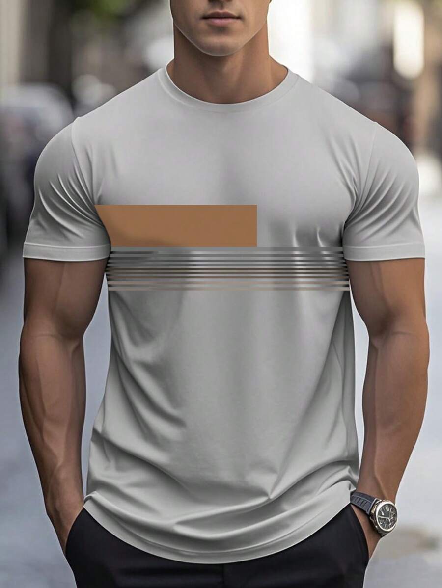 Chemise à col rond imprimée rayures style casual moderne été