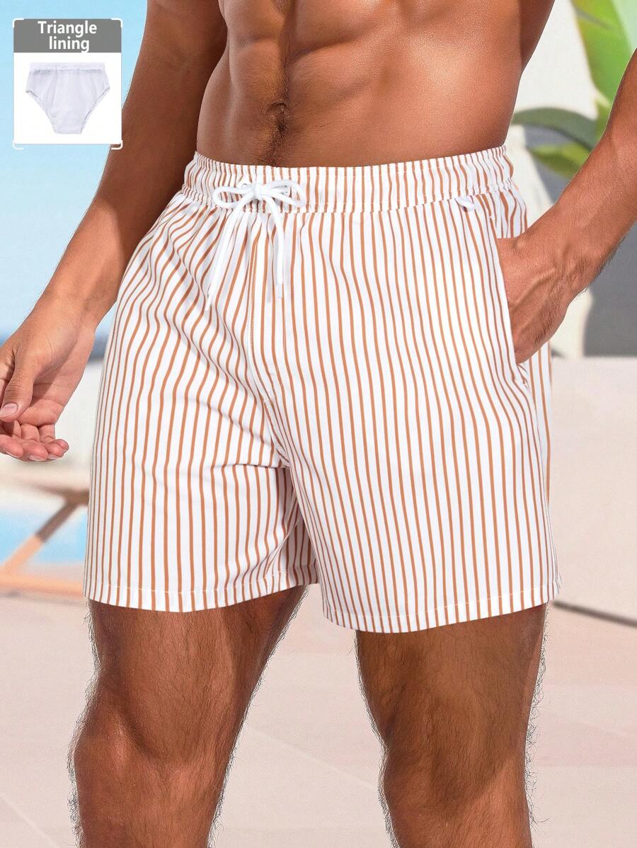 Short décontracté à taille élastique et rayures – Short à cordon pour homme